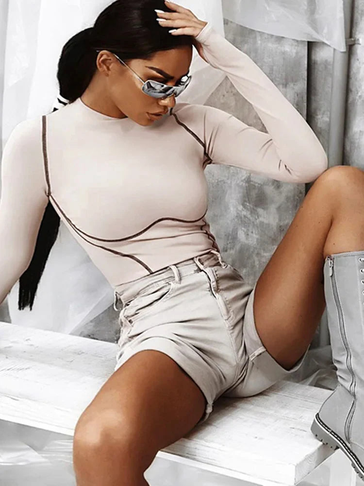 Jamila | Langarm Bodycon-Overall mit Streifen und Patchwork-Design