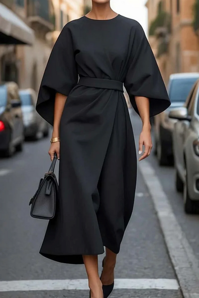 Penelope - Elegantes Damenkleid Mit Gürtel Und Weiten Ärmeln Für Festliche Anlässe