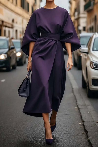 Penelope - Elegantes Damenkleid Mit Gürtel Und Weiten Ärmeln Für Festliche Anlässe