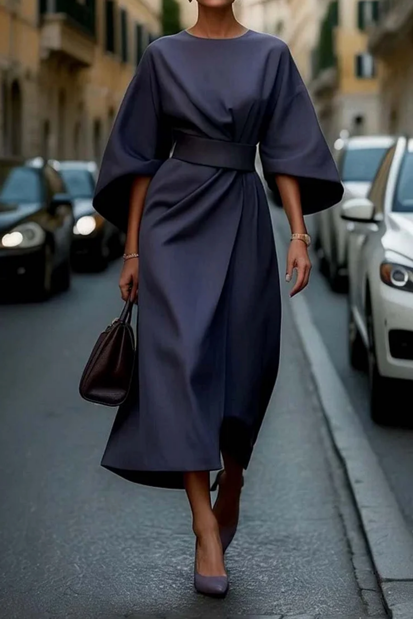 Penelope - Elegantes Damenkleid Mit Gürtel Und Weiten Ärmeln Für Festliche Anlässe