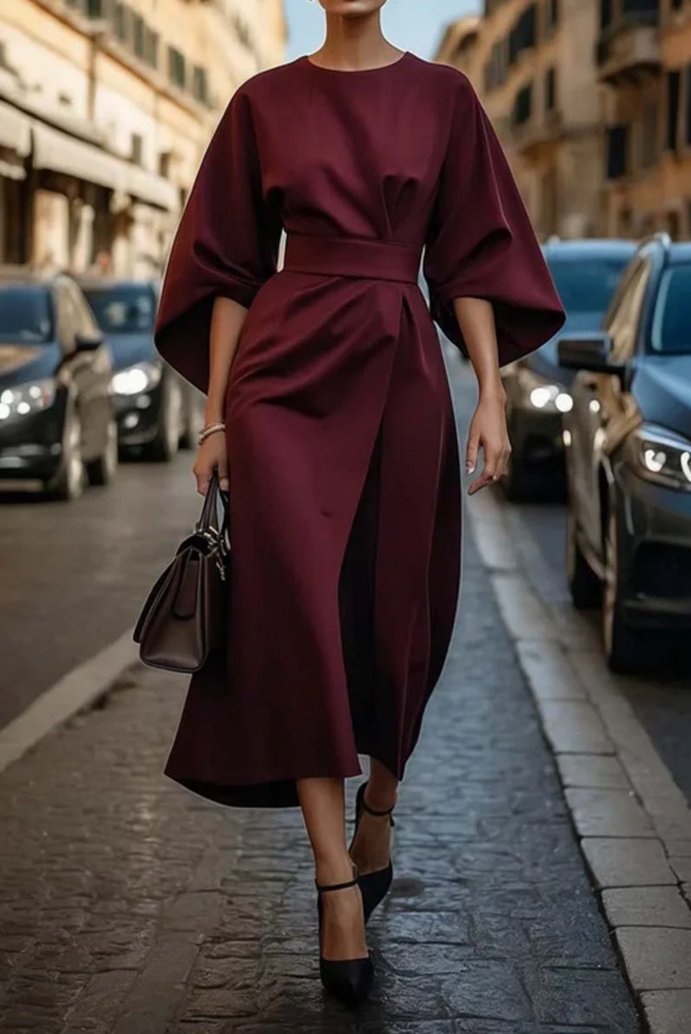 Penelope - Elegantes Damenkleid Mit Gürtel Und Weiten Ärmeln Für Festliche Anlässe