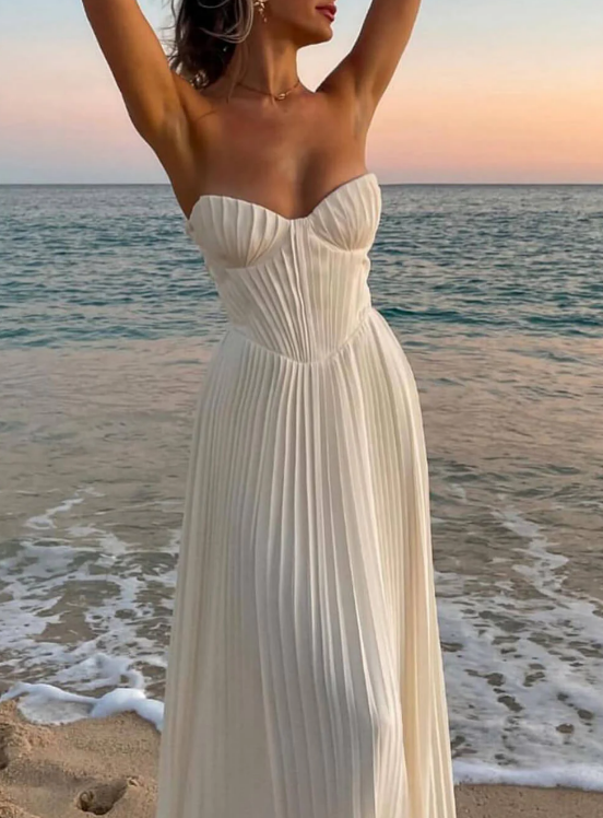 Mocarra |  Elegantes Trägerloses Maxikleid mit Falten