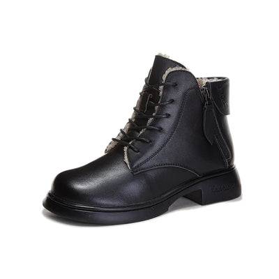 Valentina | Lederstiefel mit runder Spitze und Plüschfutter für Motorräder