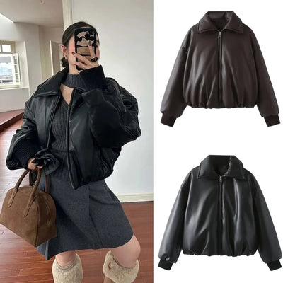 Elodie | Damen Lederjacke Gepolsterte Kurze Bomberjacke Warm