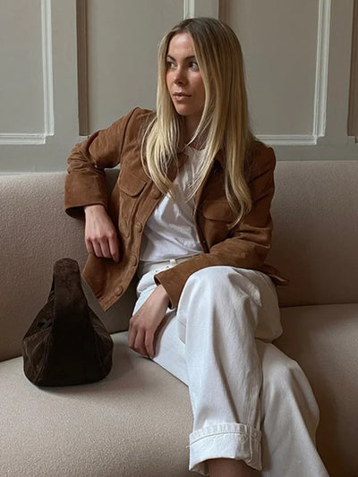 Nadia | Vintage braune Kurzjacke mit langen Ärmeln für Damen