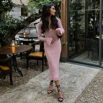 Crystal | Warmer rosa maxipullover kleid