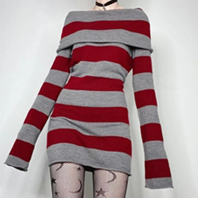 Mocarra | Gestreiftes Pullover-Minikleid