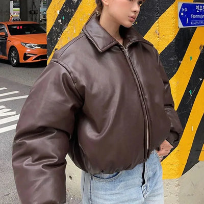 Elodie | Damen Lederjacke Gepolsterte Kurze Bomberjacke Warm
