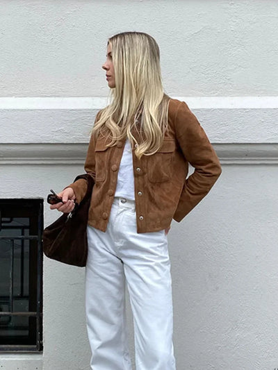 Nadia | Vintage braune Kurzjacke mit langen Ärmeln für Damen