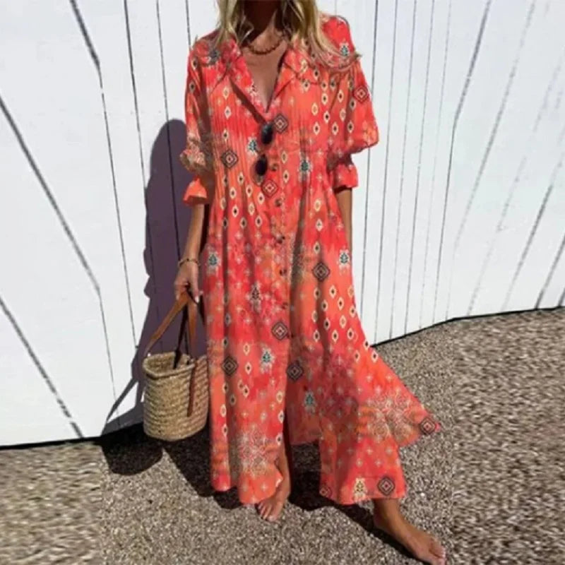 Cassidy - Boho-Maxikleid mit Puffärmeln