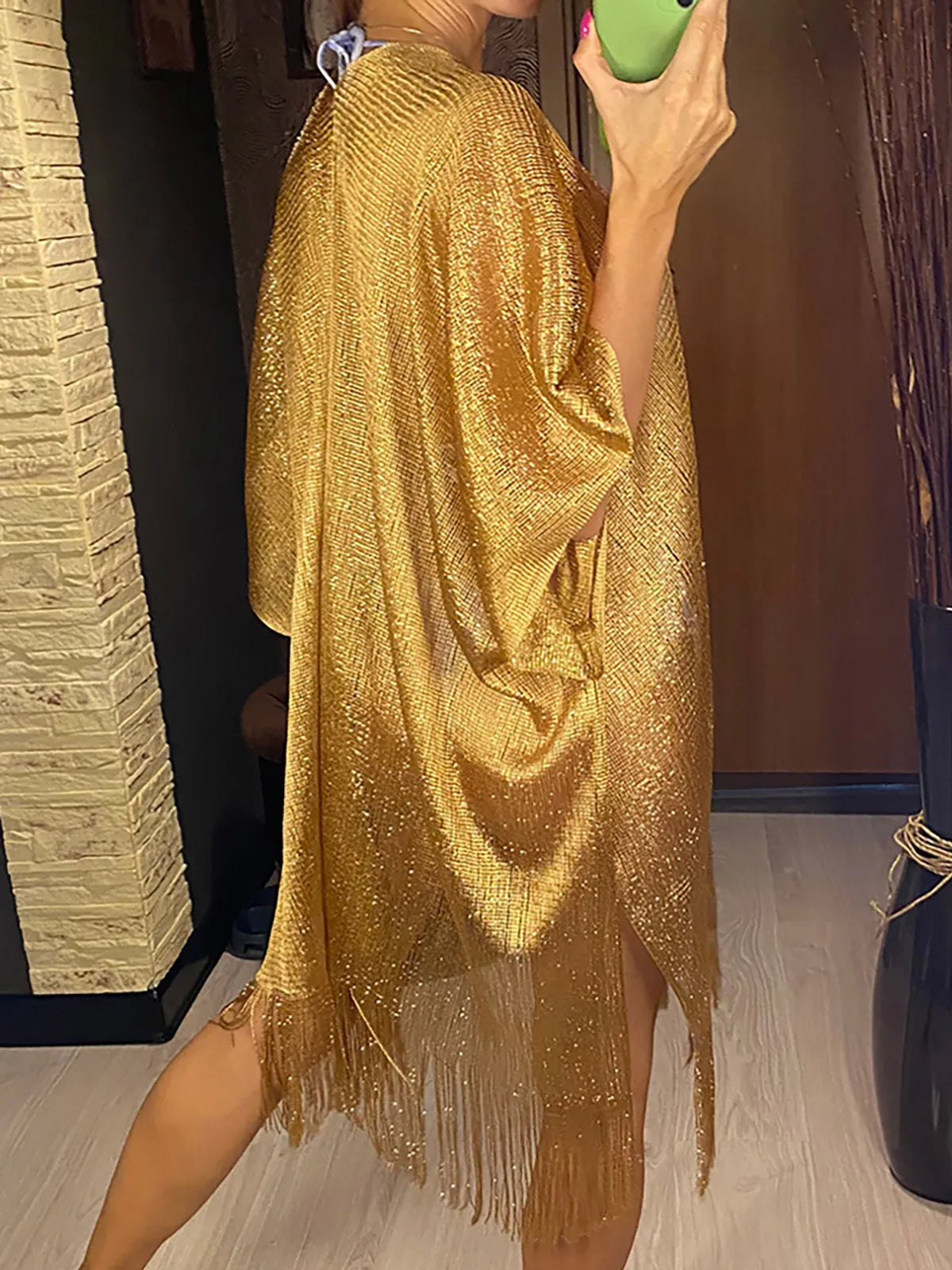 Mocarra | Fransen Quaste Mesh Sheer Shiny Beach Cover Up