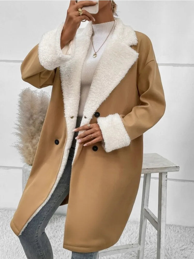 Mane | Dick gefütterter fleece-mantel für damen winter herbst