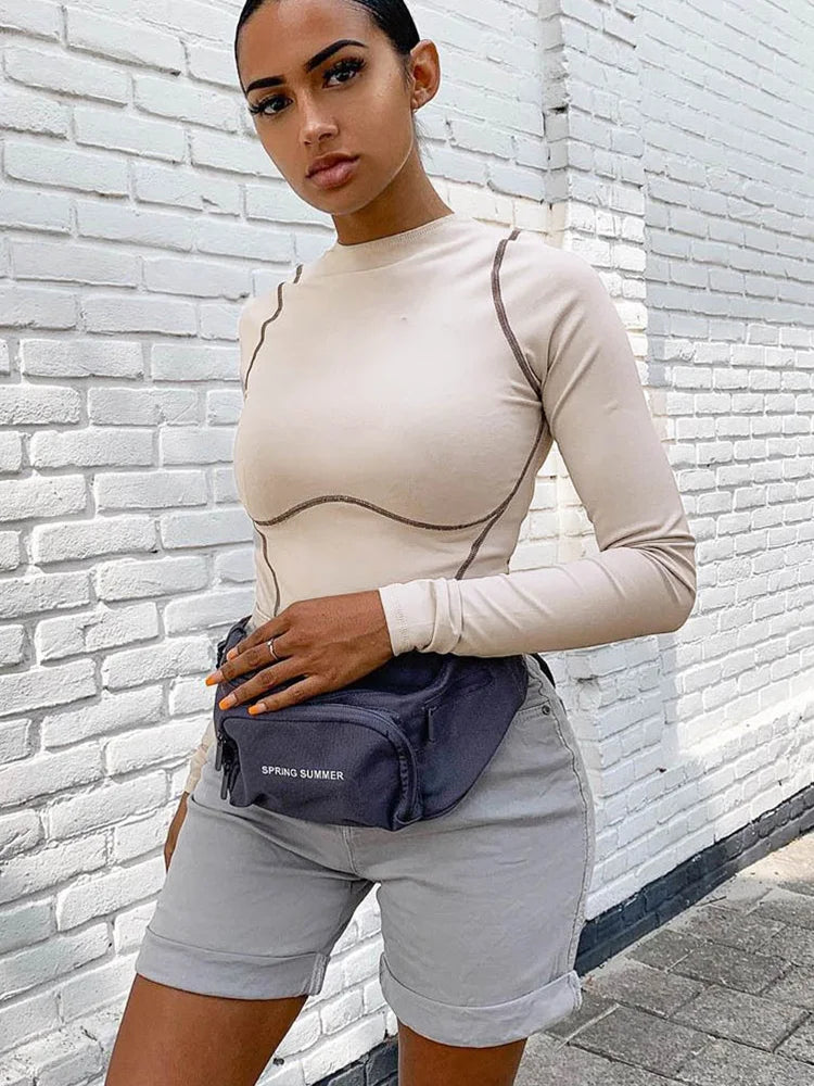 Jamila | Langarm Bodycon-Overall mit Streifen und Patchwork-Design
