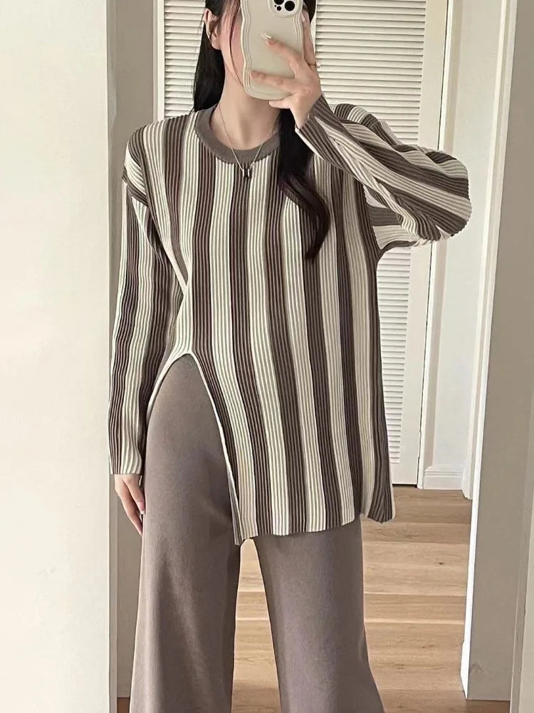 Thao | Gestreiftes Strick 2-Teile-Set Damen Modisch