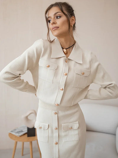 Camille | Damen Strick Blazer-Rock Set