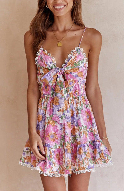 Mocarra | Florales Brustknoten-Slingkleid