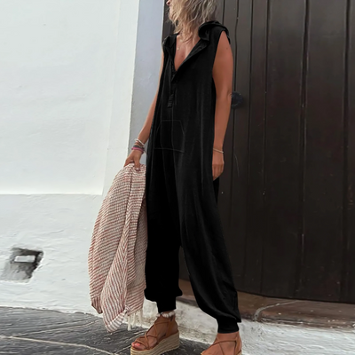 Mocarra | Boho ärmelloser Jumpsuit mit Kapuze