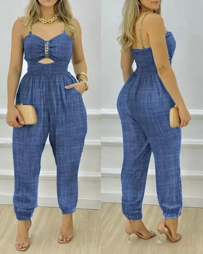 Mocarra | Unifarbener Jumpsuit mit Kettenriemen