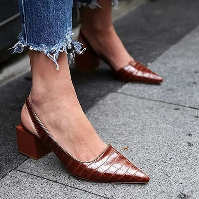 Zarrah | Orthopädische Damen Pumps mit Blockabsatz und Krokodilmuster