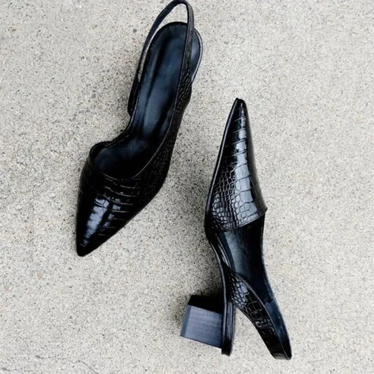 Zarrah | Orthopädische Damen Pumps mit Blockabsatz und Krokodilmuster