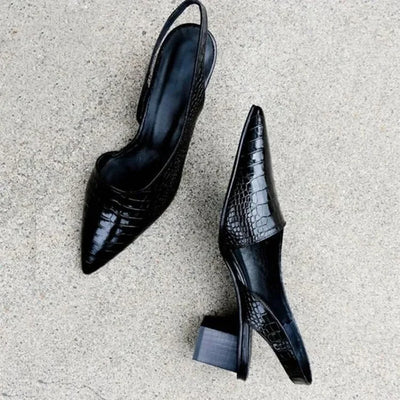 Zarrah | Orthopädische Damen Pumps mit Blockabsatz und Krokodilmuster