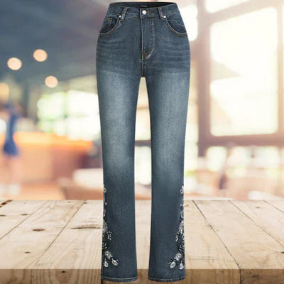 Mocarra | Weinlese lässig bedruckte Denim Schlaghose