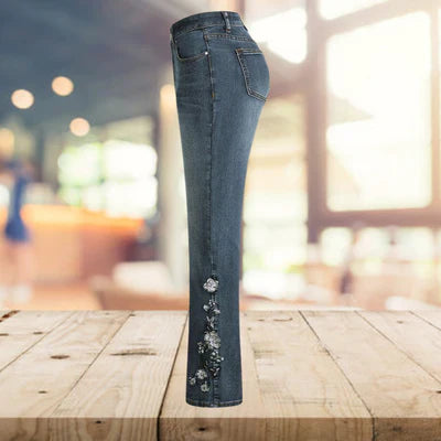 Mocarra | Weinlese lässig bedruckte Denim Schlaghose