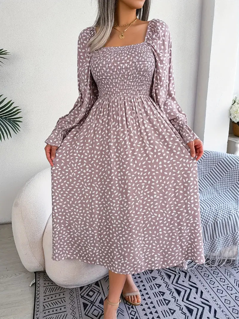 Mocarra | Langärmeliges Plissee-Kleid mit Quadratischem Ausschnitt