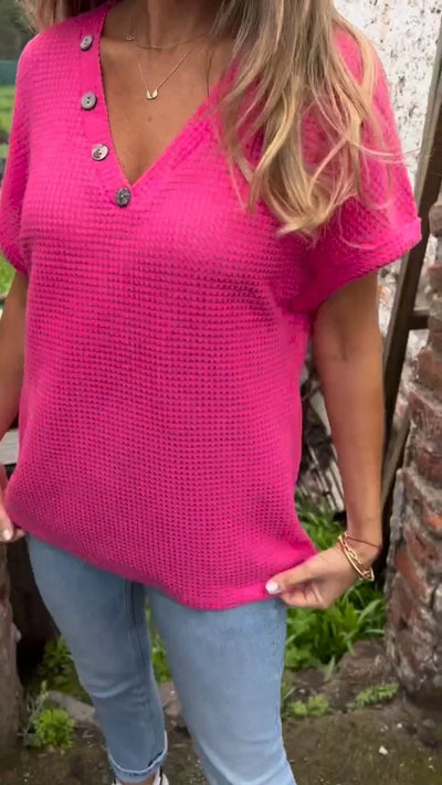 Mocarra | Gestricktes Top mit V-Ausschnitt und Knopfleiste