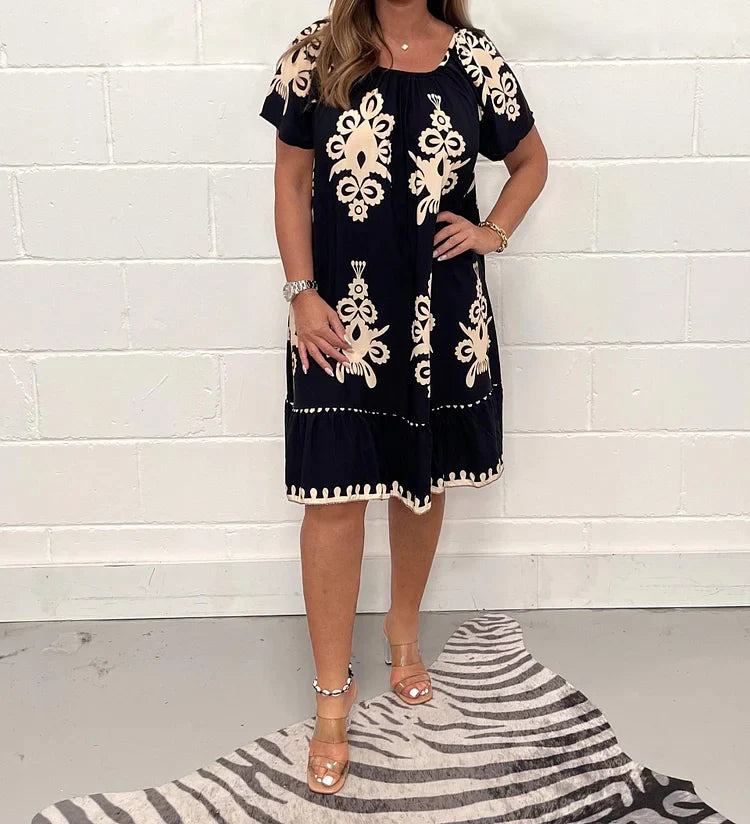 Mocarra | Bohemian Rundhalsausschnitt Lose Print Kleid