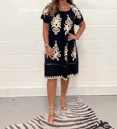 Mocarra | Bohemian Rundhalsausschnitt Lose Print Kleid