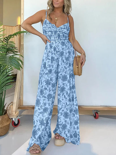 Mocarra | Floraler Hosenträger-Overall mit weitem Bein