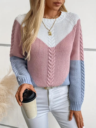 SCHICKER FARBBLOCK RUNDHALS-PULLOVER FÜR DAMEN | MODERNER STIL, BEQUEME PASSFORM
