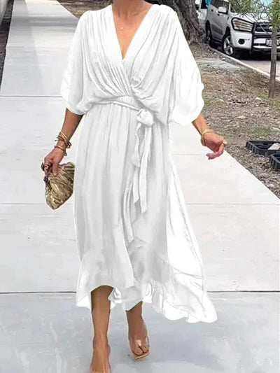 Mocarra | Bohème Stilvolles V-Ausschnitt Chiffon Kleid