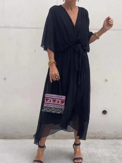 Mocarra | Bohème Stilvolles V-Ausschnitt Chiffon Kleid