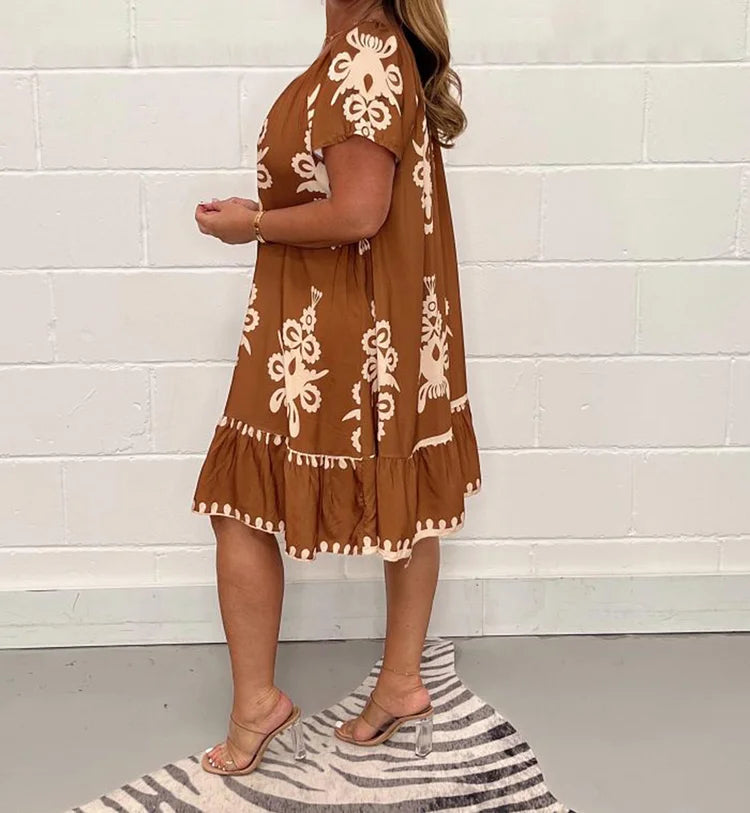 Mocarra | Bohemian Rundhalsausschnitt Lose Print Kleid