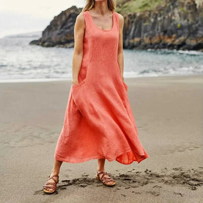 Fudus | Ärmelloses Kleid aus 100% Baumwolle und Leinen für Damen