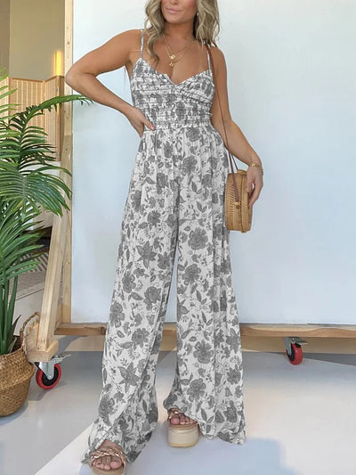 Mocarra | Floraler Hosenträger-Overall mit weitem Bein