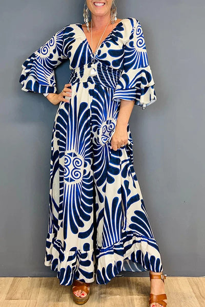 Mocarra | Vintage Floral Rüschenärmel Jumpsuit