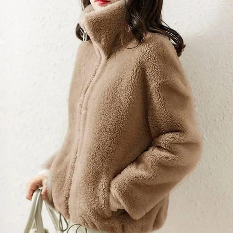 BETHANY - Einfache Kunstpelz-Turtleneck-Fleecejacke