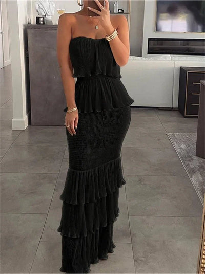 Mocarra | Elegantes ärmelloses Rüschen-Maxikleid