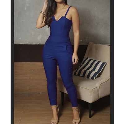 Mocarra | Damen Sommer feste Farbe Skinny Jumpsuit