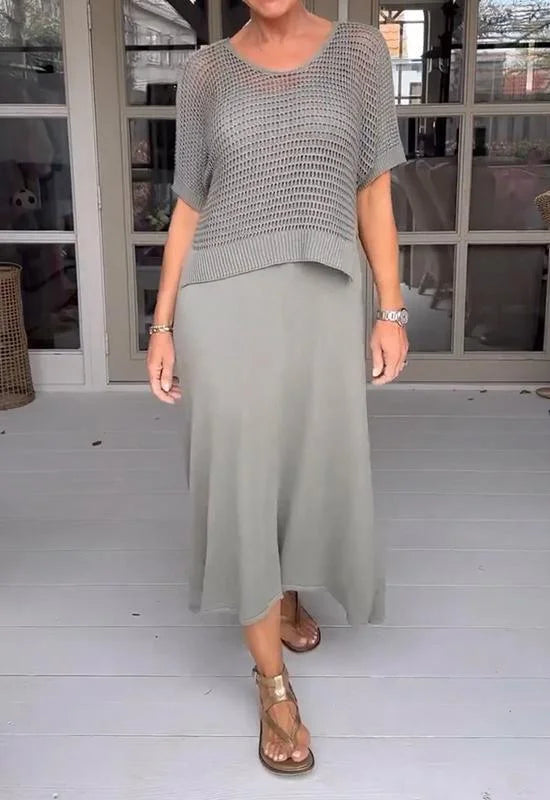 Mocarra | Strapskleid und Hohlbluse Set