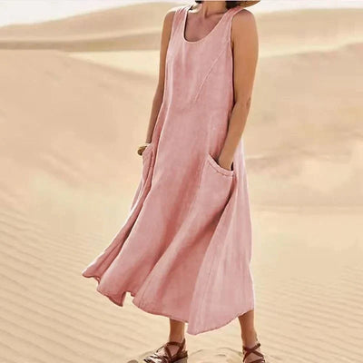 Fudus | Ärmelloses Kleid aus 100% Baumwolle und Leinen für Damen