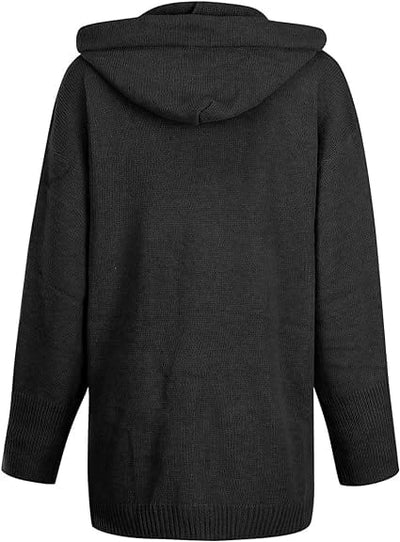 CORDULA - Doppeltaschen dick gestrickter Pullover mit Knöpfen und Kapuzen-Strickjacke