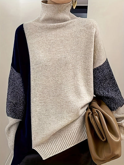 Amelia | Colorblock Rollkragenpullover in Apricot