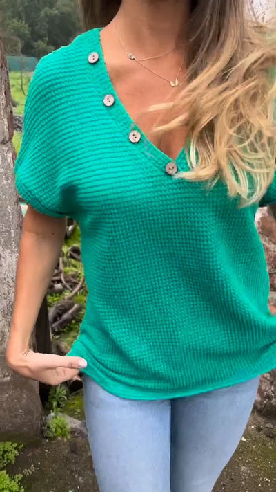 Mocarra | Gestricktes Top mit V-Ausschnitt und Knopfleiste