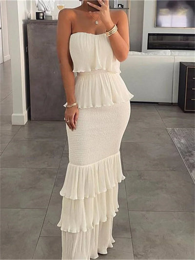 Mocarra | Elegantes ärmelloses Rüschen-Maxikleid