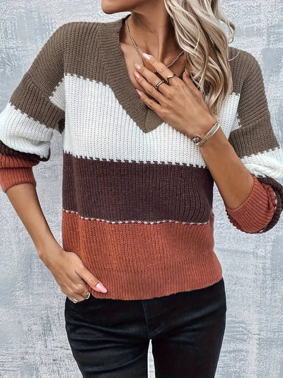 DAME FREIZEIT V-AUSSCHNITT GESTREIFTER PULLOVER | MODERNER STIL, KOMFORTABEL, VIELSEITIG