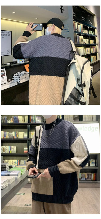 DAVID - Patchwork Jacquard Strickpullover